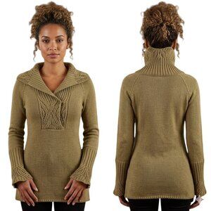 American Attitudes Womens Sweater Medium Tan Pullover Cowl Neck Boho Knit Casual